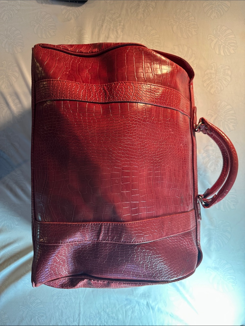Men's Red Croc-Embossed Leather Travel Bag